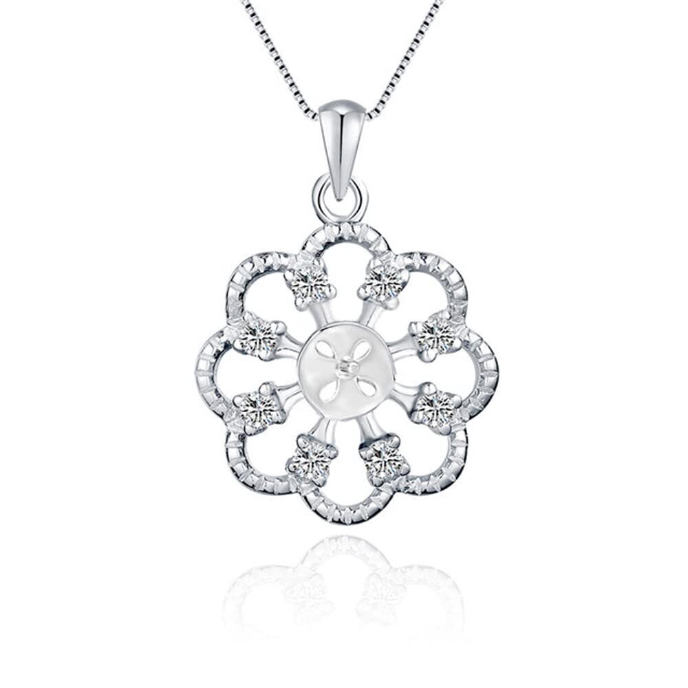 7321 Cubic Bloom Flower Bail Pendants for Pearl Jewelry Making Sterling